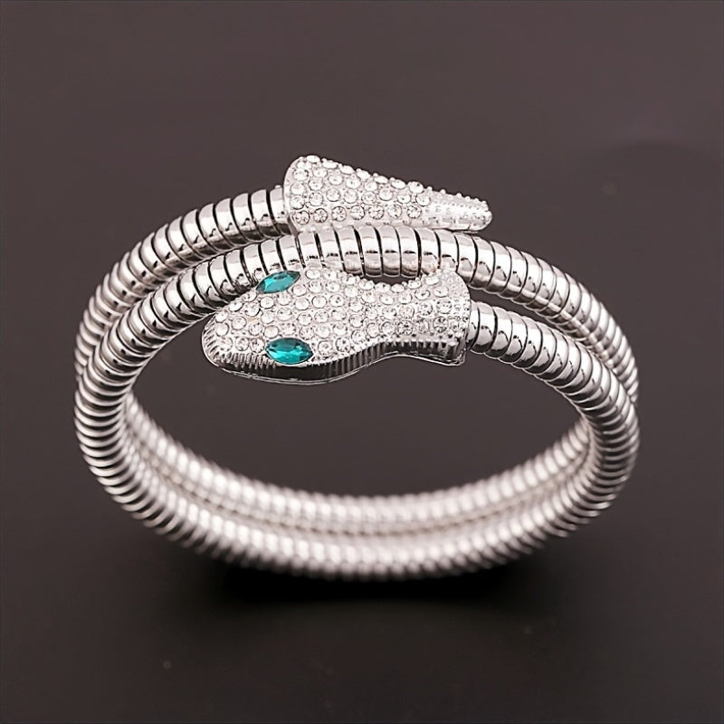 Unisex Snake-Inspired Alloy Bracelet with Sparkling Rhinestones Accents - Zinc Alloy, Perfect for Parties, Music Festivals, and Casual Attire