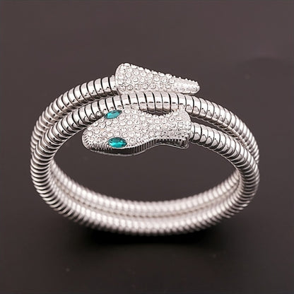 Unisex Snake-Inspired Alloy Bracelet with Sparkling Rhinestones Accents - Zinc Alloy, Perfect for Parties, Music Festivals, and Casual Attire