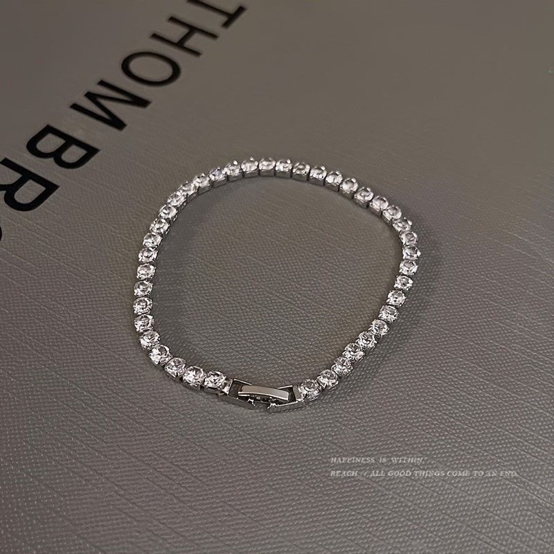 1pc Alloy Hip Hop Tennis Bracelet with Shiny Zirconia for Men and Women, Trendy Unplated Chain Wrist Jewelry for Daily and Party Accessory