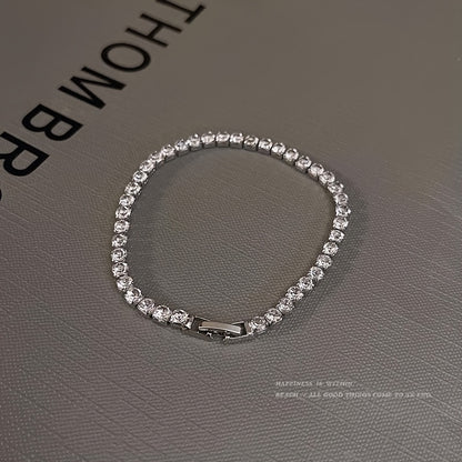 1pc Alloy Hip Hop Tennis Bracelet with Shiny Zirconia for Men and Women, Trendy Unplated Chain Wrist Jewelry for Daily and Party Accessory