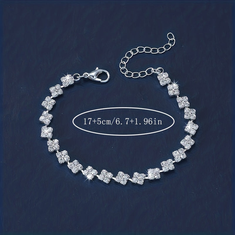 Luxurious Sparkling Rhinestone Claw Chain Bracelet for Women - Elegant Square Design, Perfect for Casual Attire, Fashion Trend, Rhinestone, Welding