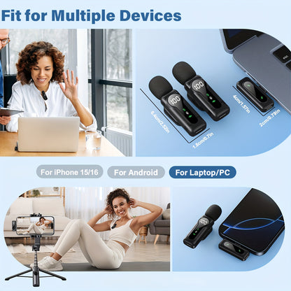 Professional Wireless Lavalier Microphone, Plug-and-Play Clip-On Mic with Auto Pairing Feature, Battery Indicator, Portable Magnetic Mount, Noise Reduction Suitable for iPhone 15/16, Android, USB-C Devices, Live Streaming, Po