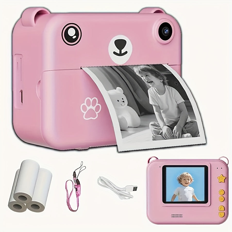 Mini Thermal Portable Instant Printing Camera for Kids, 3/5/10S Delayed Photography with USB Charger 1500mAh Battery And Three Rolls Printing Paper