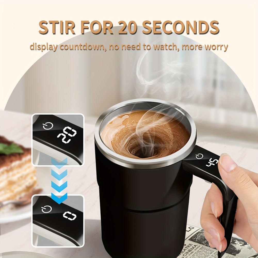 [Rechargeable Self-Stirring Coffee Mug] Fri Life Rechargeable Self-Stirring Coffee Mug with Temperature Display, USB Charging, Sealed Travel Tumbler for Milk, Chocolate, Mocha,Stainless steel liner,Auto Power Off-Heat Preserv