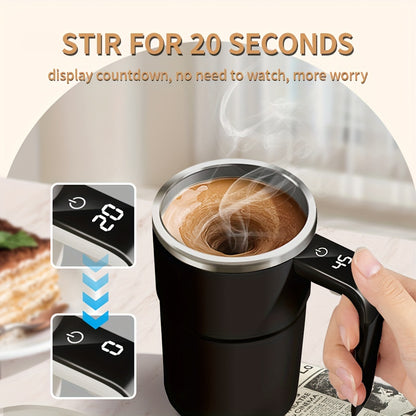 [Rechargeable Self-Stirring Coffee Mug] Fri Life Rechargeable Self-Stirring Coffee Mug with Temperature Display, USB Charging, Sealed Travel Tumbler for Milk, Chocolate, Mocha,Stainless steel liner,Auto Power Off-Heat Preserv