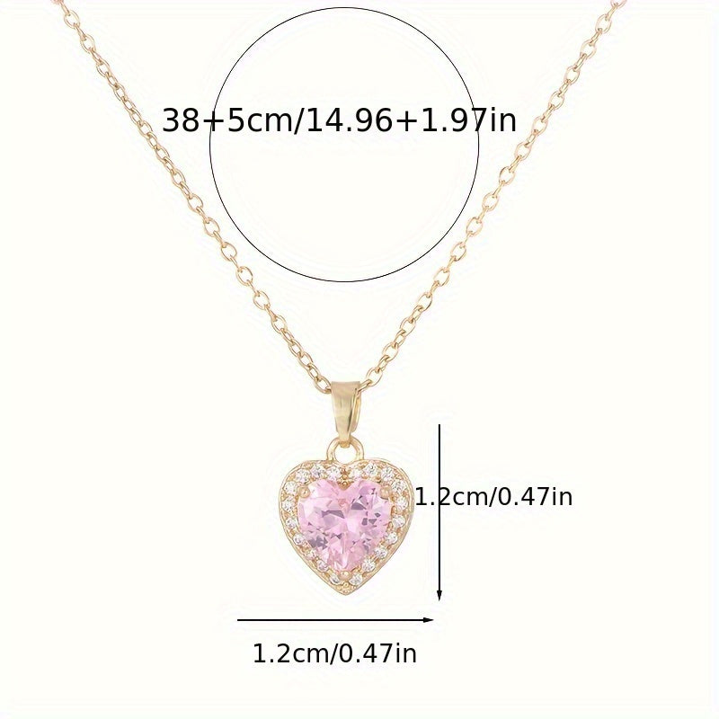 Sweet And Cool Heart Design Necklace with Heart-Shaped Synthetic Zirconia, Perfect for a Lovely Girl.