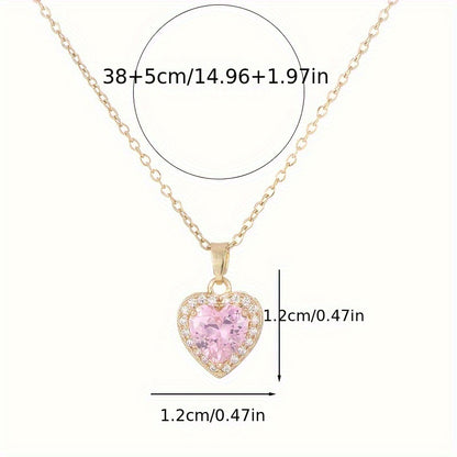 Sweet And Cool Heart Design Necklace with Heart-Shaped Synthetic Zirconia, Perfect for a Lovely Girl.
