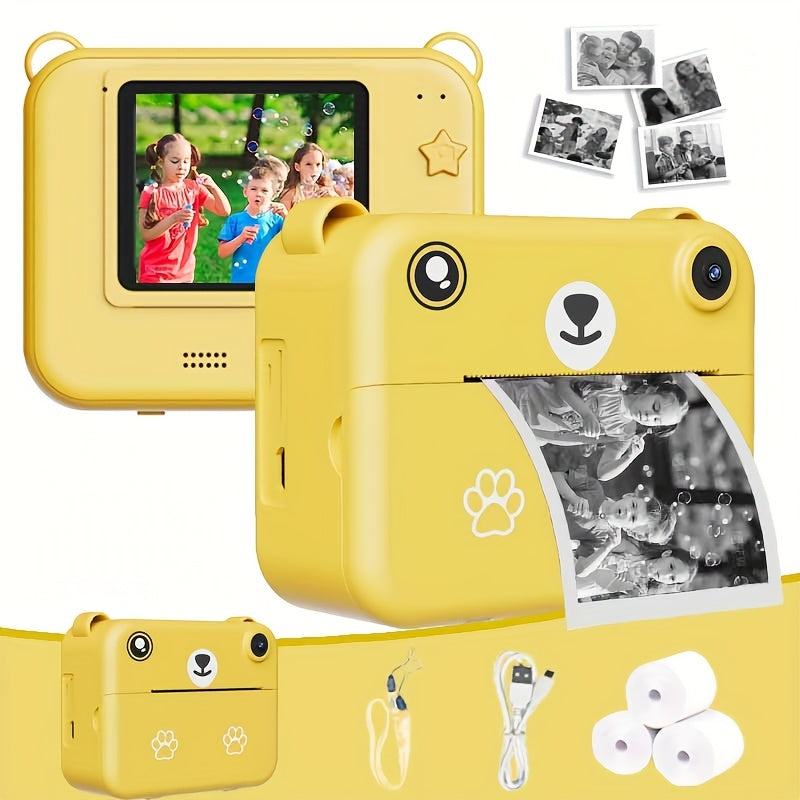 Kids Camera, Instant Print Digital Camera - 1500mAh Rechargeable Battery, Flash, Music, Games, Delayed Printing (10s/5s/3s), USB Charging