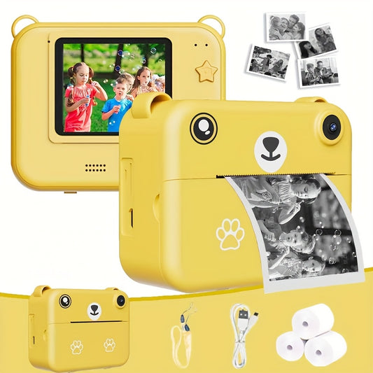 Kids Camera, Instant Print Digital Camera - 1500mAh Rechargeable Battery, Flash, Music, Games, Delayed Printing (10s/5s/3s), USB Charging
