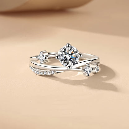 Luxurious Adjustable Starry Sky Ring for Women, Fashionable Engagement Wedding Gift, Geometric Design in Golden, White Golden, Rose Golden - Copper with Synthetic Cubic Zirconia
