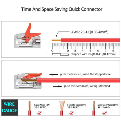 New Style Lever Line Electrical Connectors Kits, 90pcs Quick Electrical Connectors, 28-12AWG, Compact Wire Connectors, 45x2Inputs, 30x3Inputs, 15x5Inputs, Push in Electrical Connection Terminals