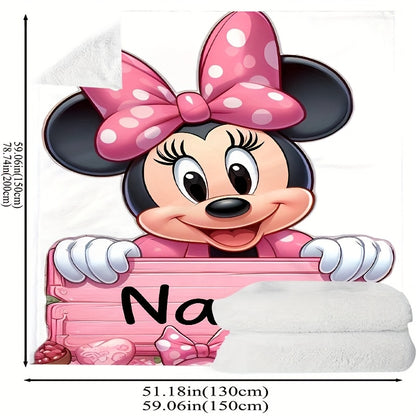 DS83 A Disney Licensed Minnie Name Custom Digital Print Flannel Blanket, Hanging Blanket, Wall Blanket, Shawl Blanket, Cabin Decoration Sofa Bed Blanket, Nap Blanket, Small Throw Blanket, Multi-Purpose Blanket Customized for